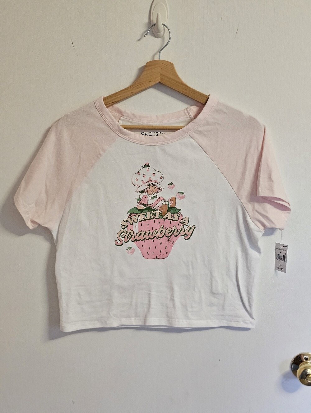 Sweet As Strawberry Pink & White Raglan Crop Tee - Womens